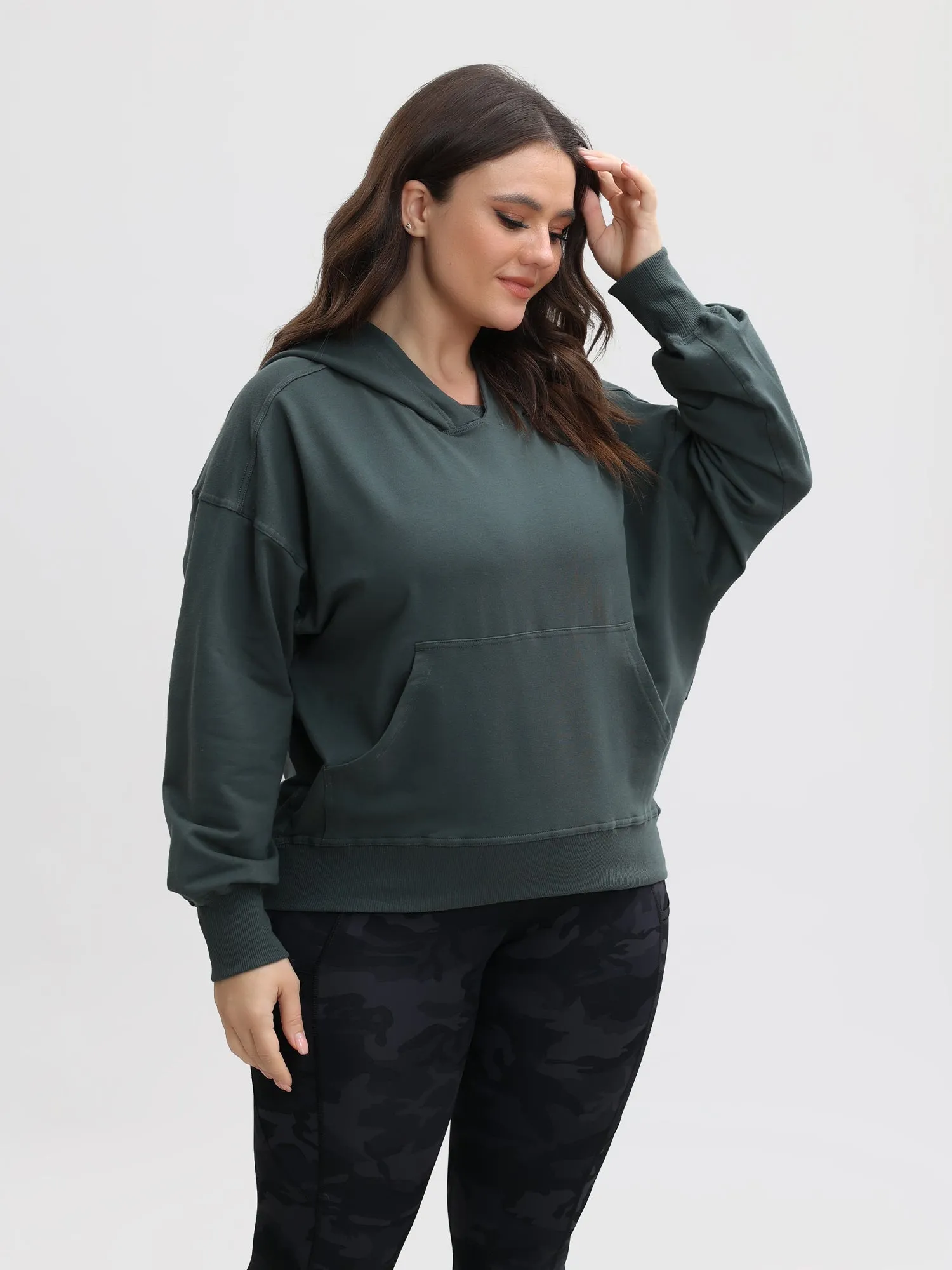 Midsize Casual Sports Loose Hooded Pullover Sweater