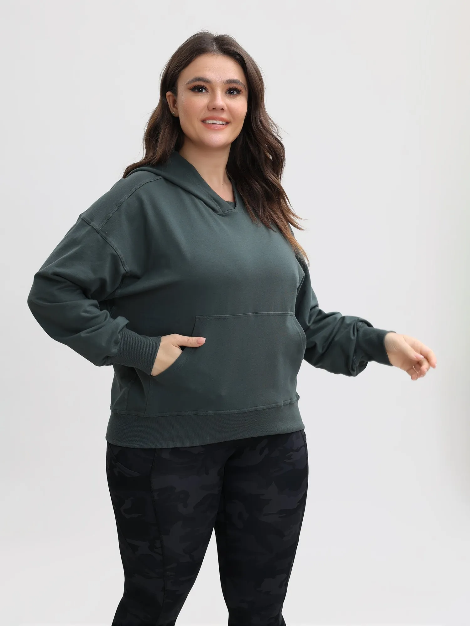 Midsize Casual Sports Loose Hooded Pullover Sweater