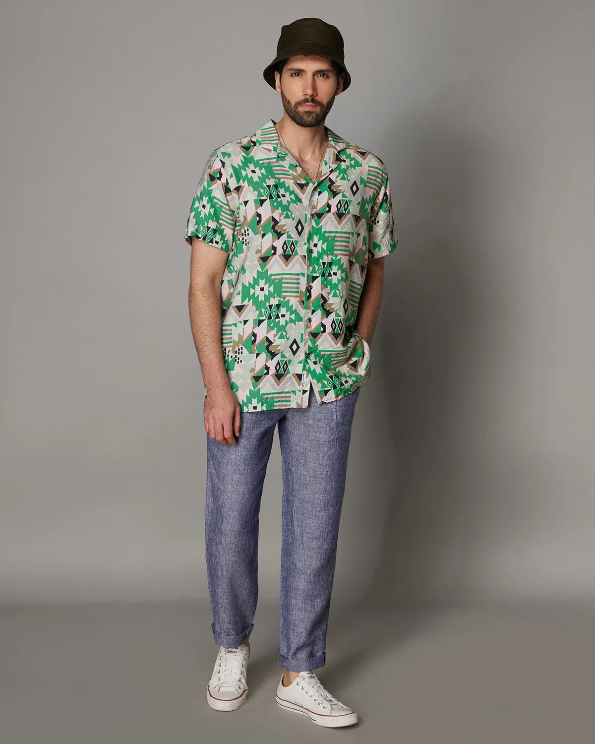 Multicolured Half-Sleeve Crinkle Printed Shirt