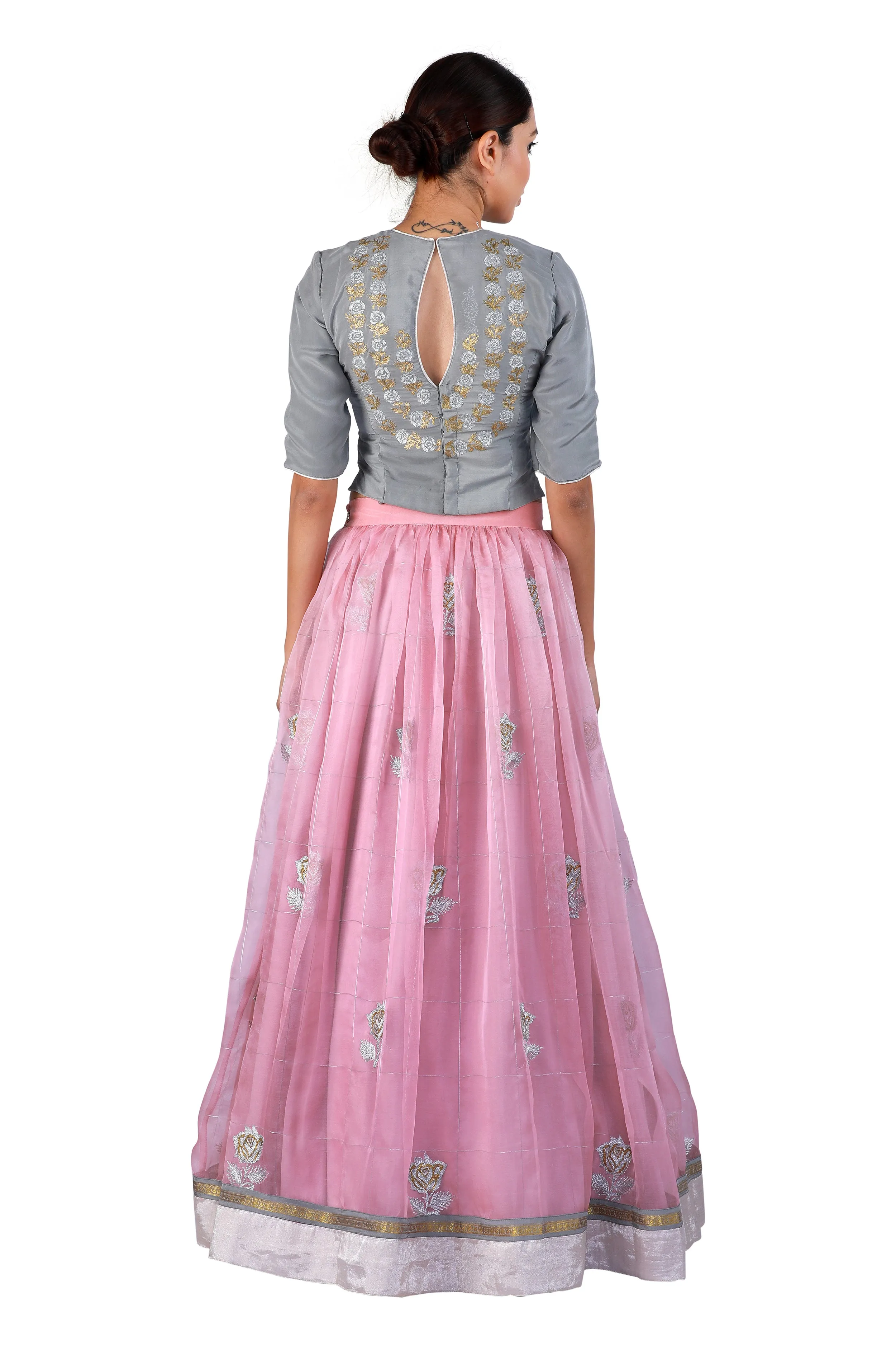 Pink and Grey Lehenga