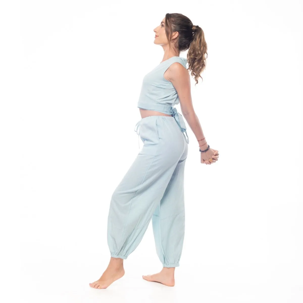 Sky-Blue Handwoven Cotton Sleeveless Wrap Crop Top | Sleeveless Top | Wrap Top