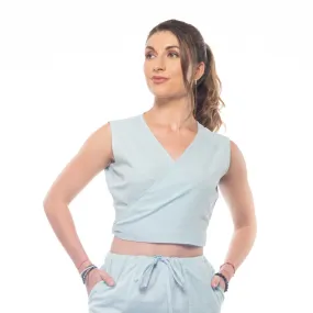Sky-Blue Handwoven Cotton Sleeveless Wrap Crop Top | Sleeveless Top | Wrap Top