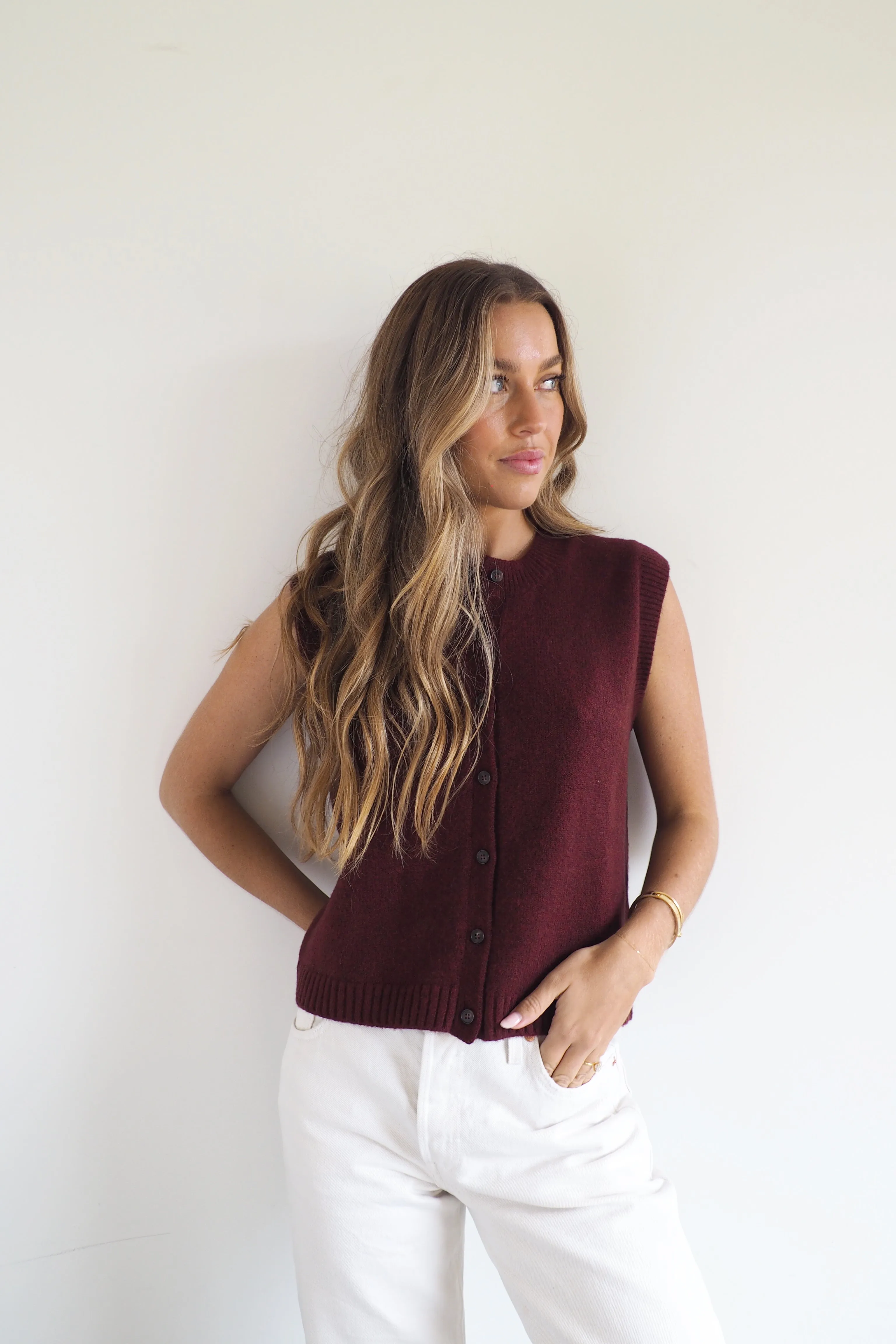 Sofia Cotton Knit Vest - Burgundy