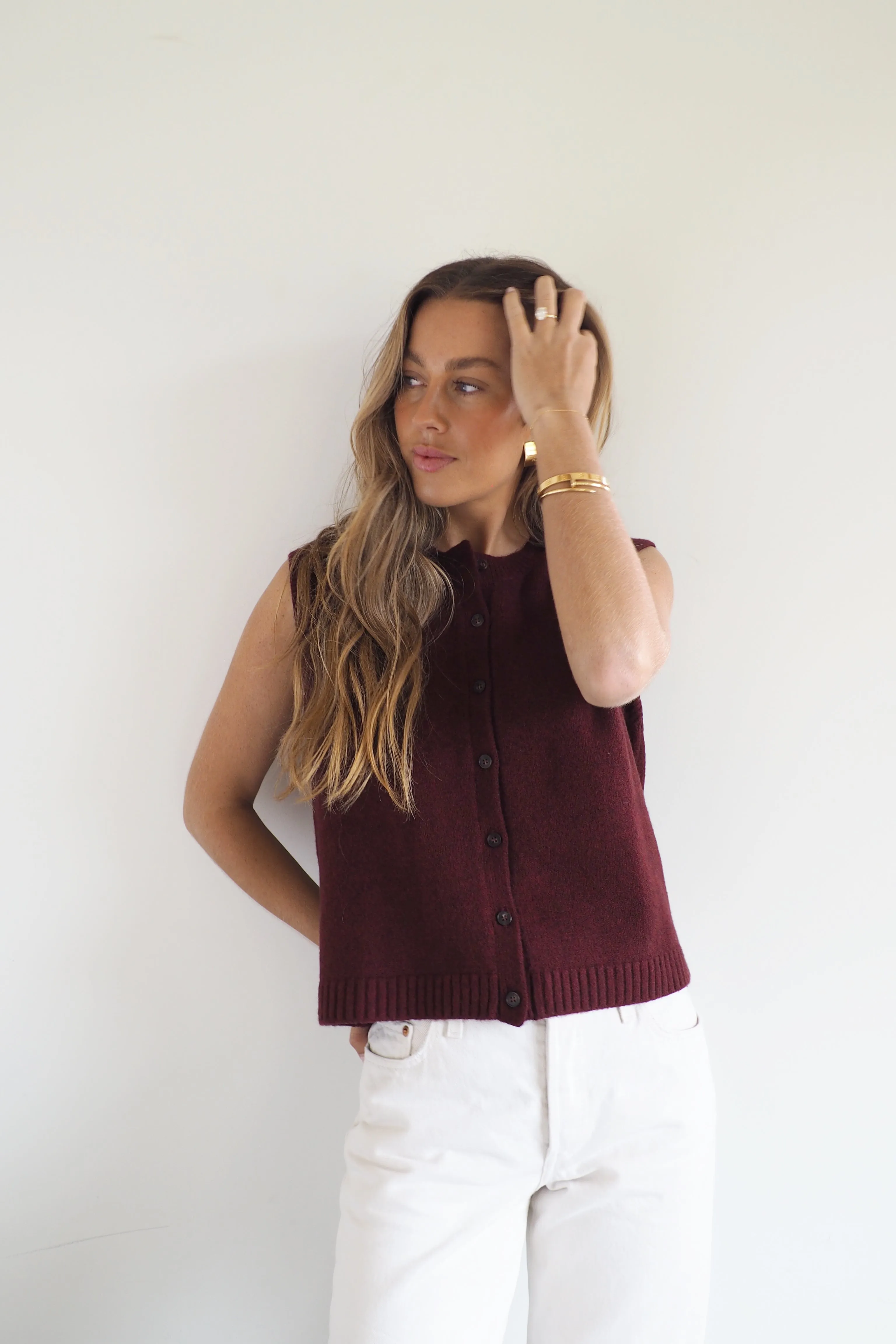 Sofia Cotton Knit Vest - Burgundy