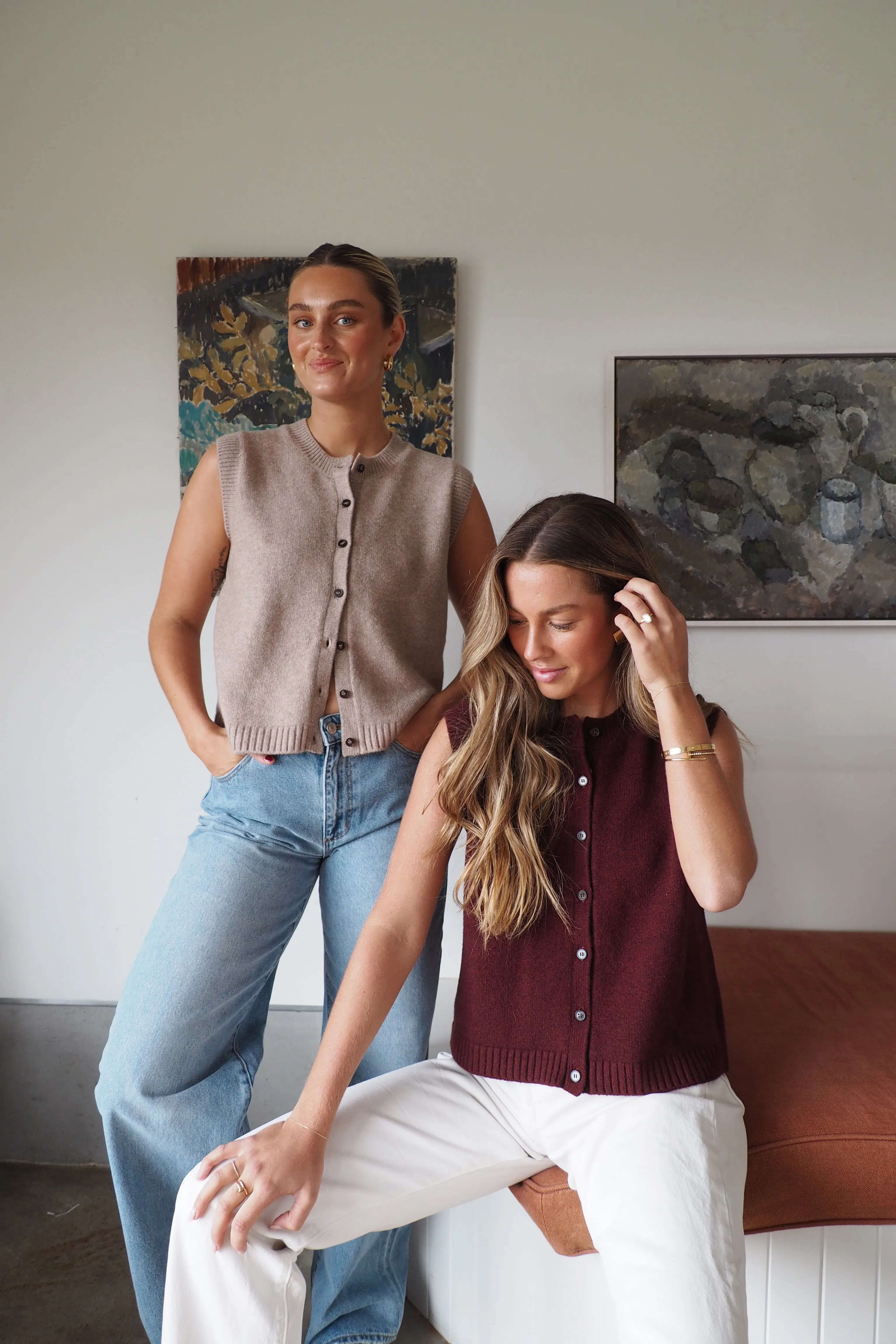 Sofia Cotton Knit Vest - Burgundy