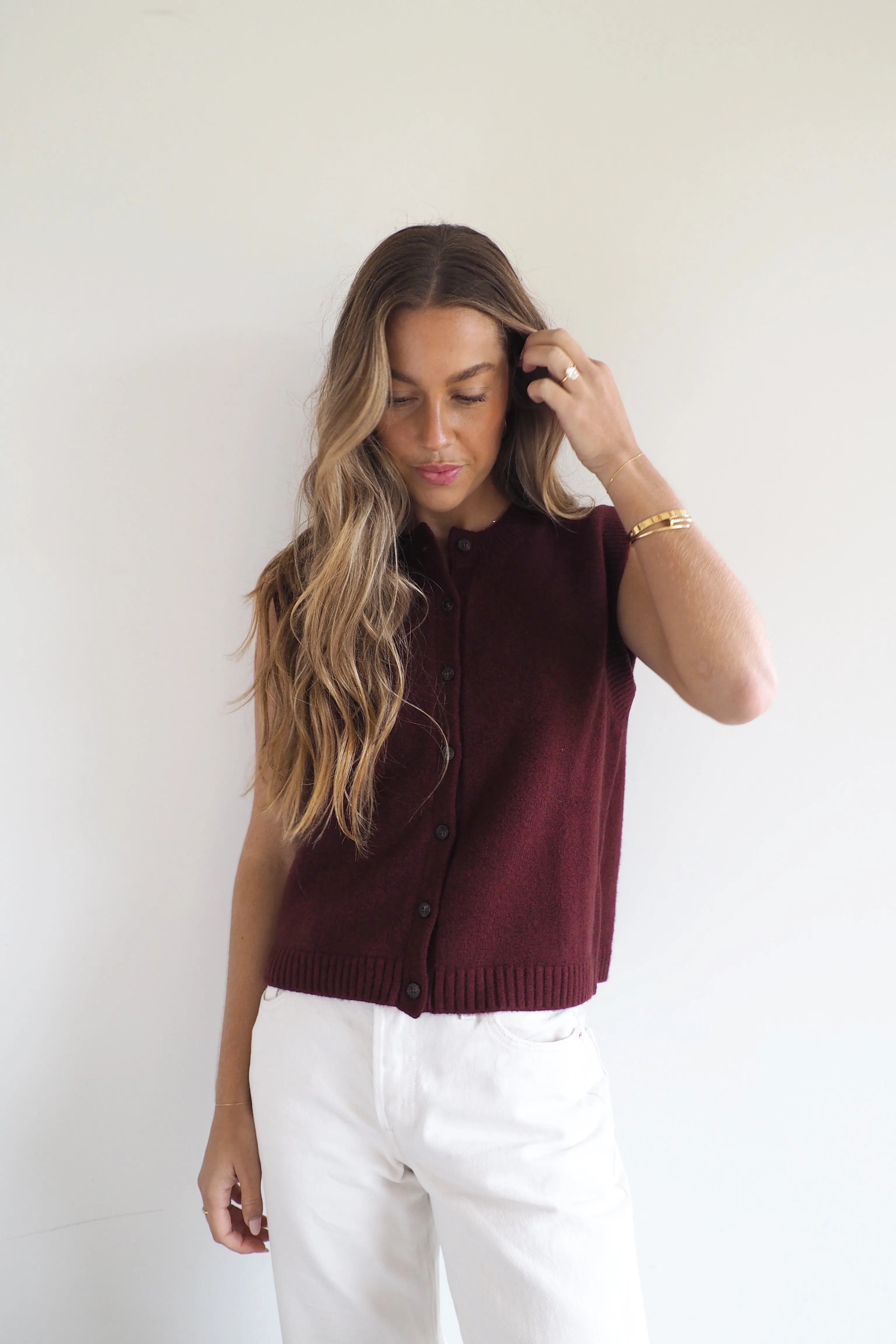 Sofia Cotton Knit Vest - Burgundy