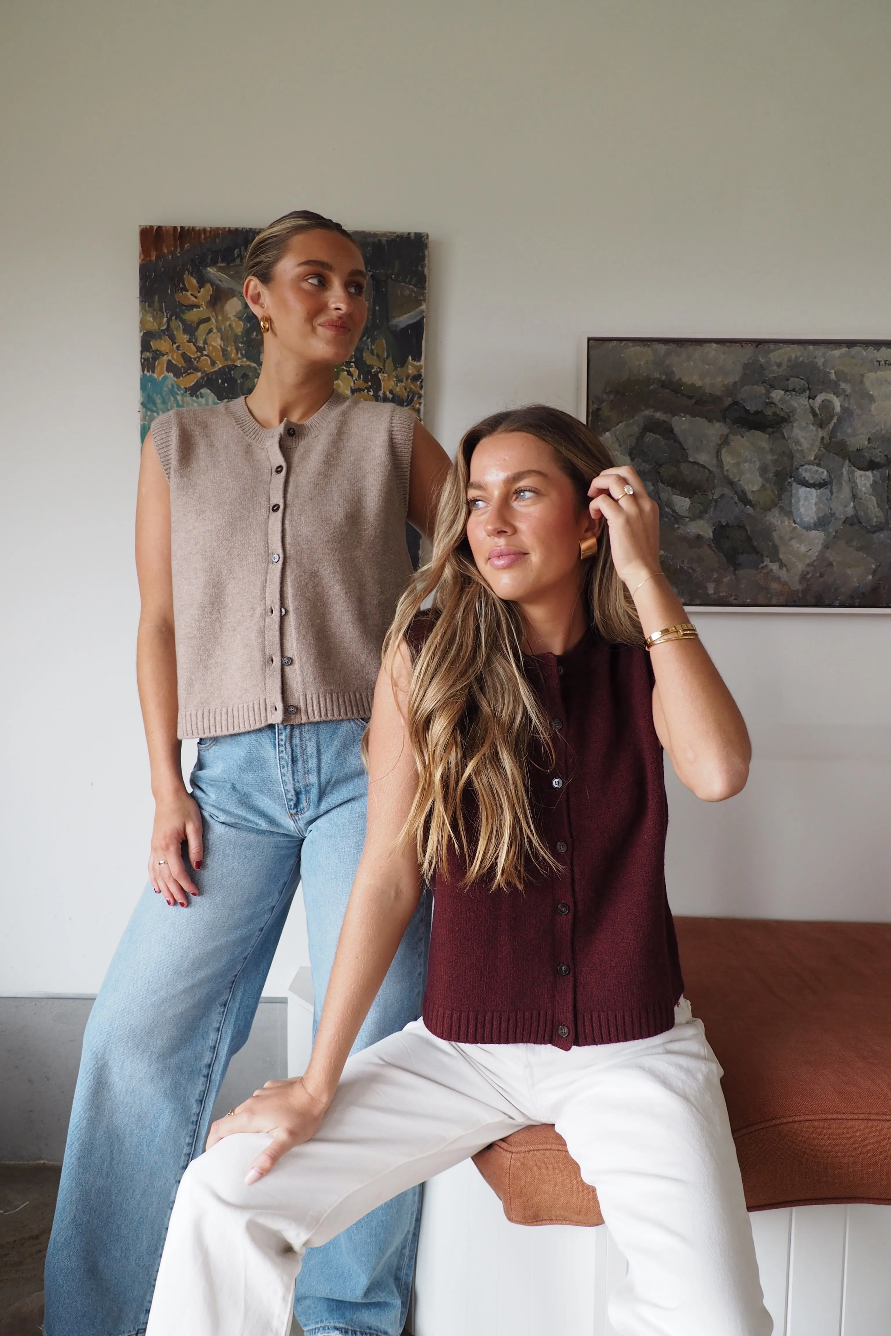 Sofia Cotton Knit Vest - Burgundy