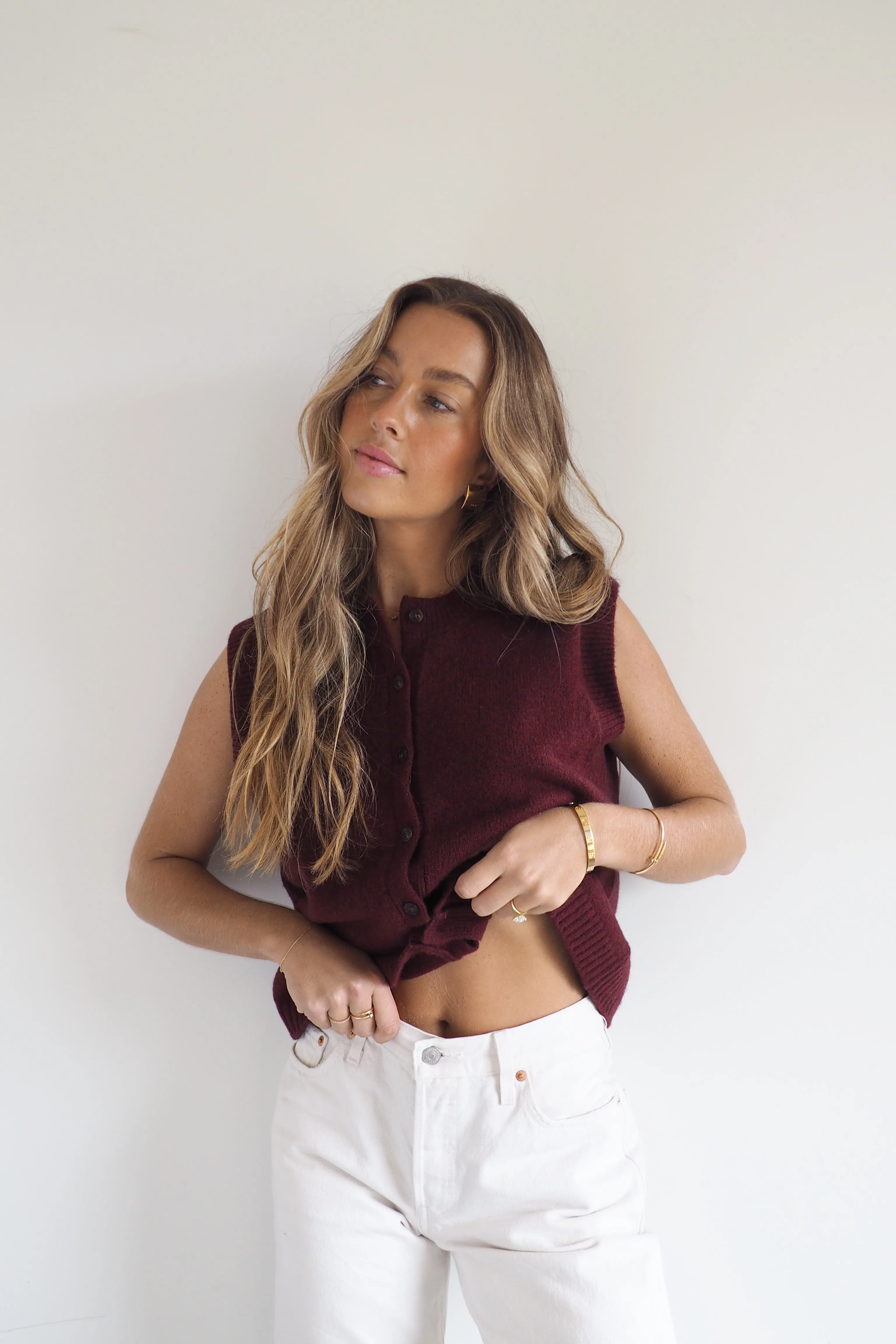 Sofia Cotton Knit Vest - Burgundy
