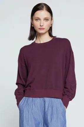 Stateside Softest Fleece Cropped Pleated Sleeve Pullover in Cherry Liquor