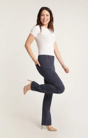 Straight Leg | Two-Pocket Straight-Leg Dress Pant Yoga Pants (Navy Ombre Pinstripe)