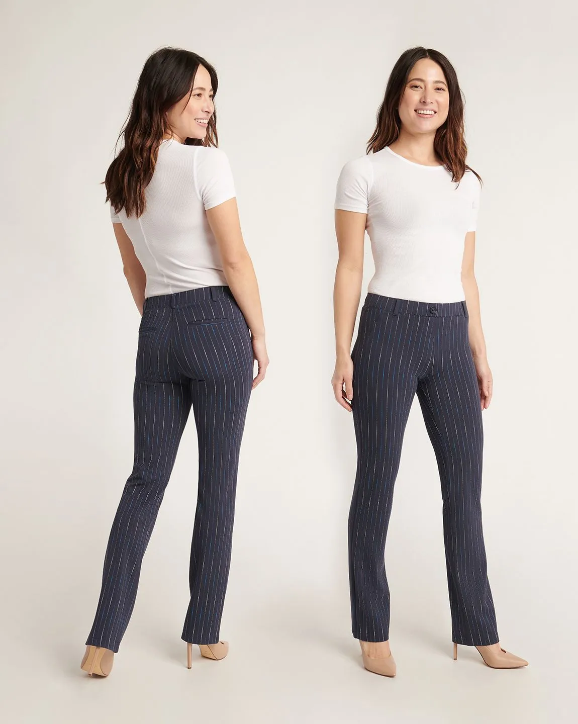 Straight Leg | Two-Pocket Straight-Leg Dress Pant Yoga Pants (Navy Ombre Pinstripe)