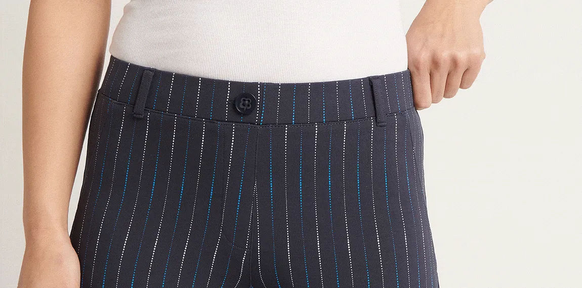 Straight Leg | Two-Pocket Straight-Leg Dress Pant Yoga Pants (Navy Ombre Pinstripe)