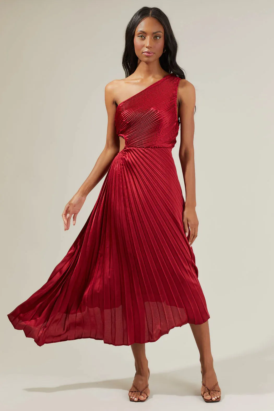 Sugarlips Marigold Aurora Pleated Maxi Dress- Cherry