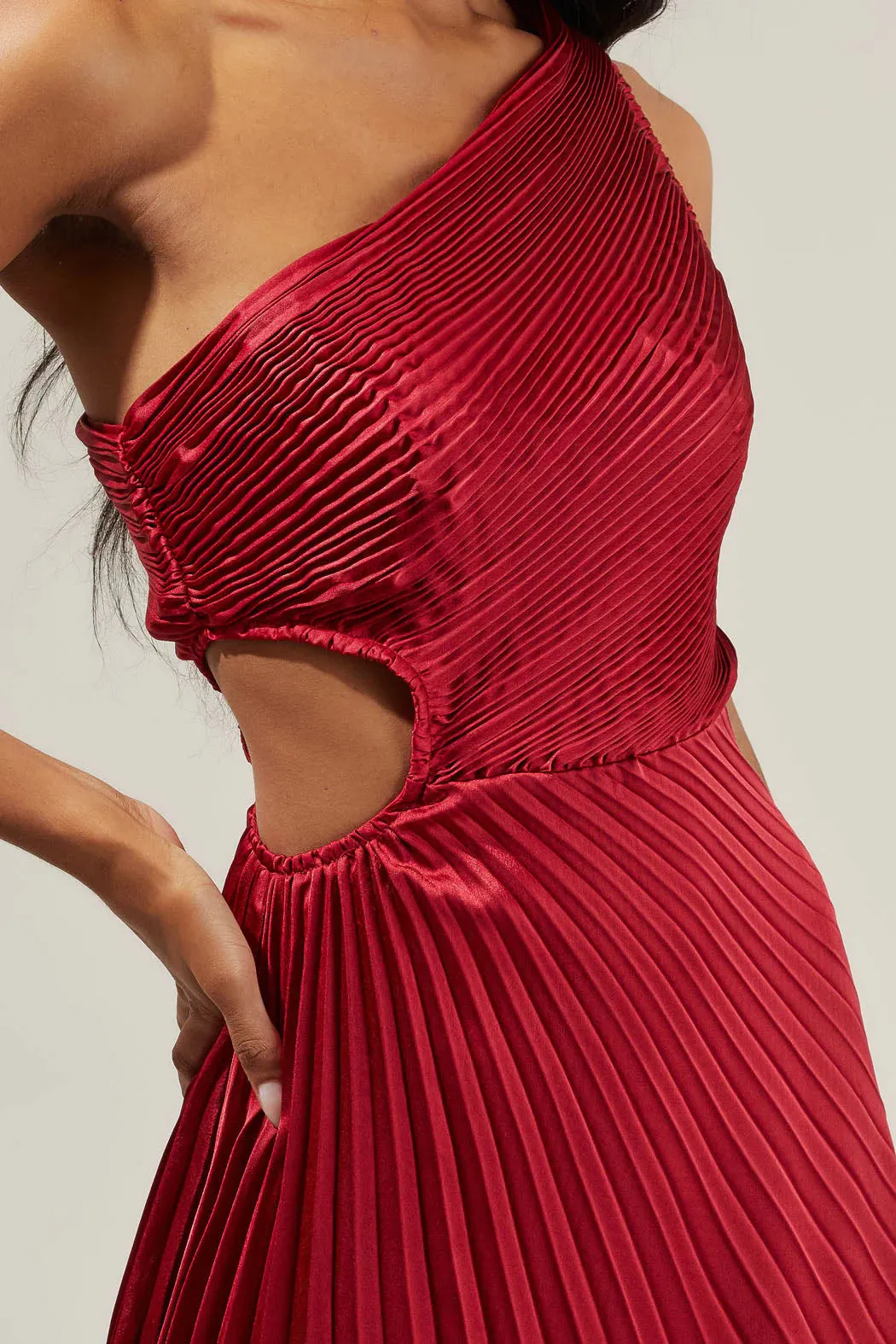 Sugarlips Marigold Aurora Pleated Maxi Dress- Cherry
