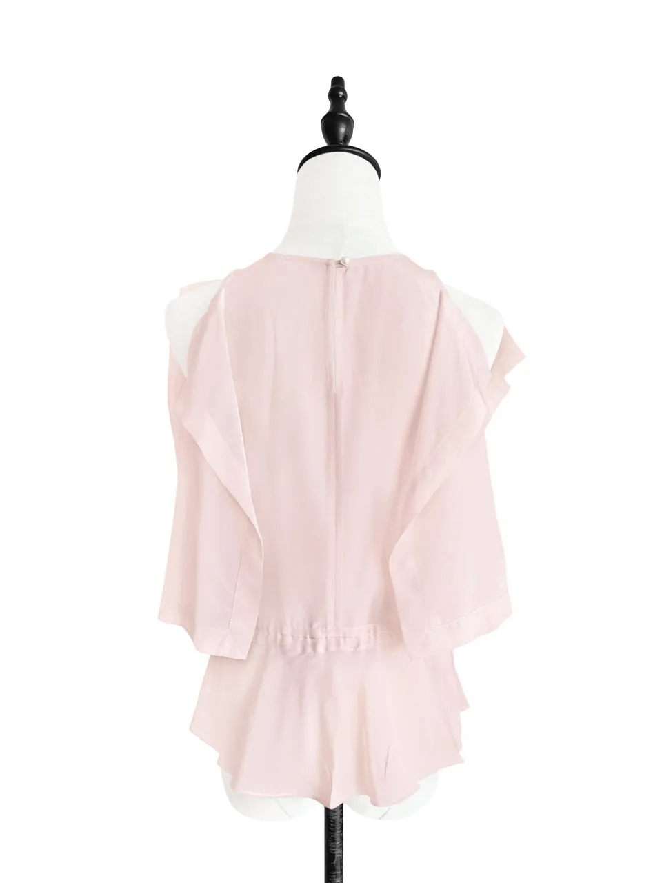 Surprise Sale! Light Pink Drawstring Waist Drape Edge Sleeveless Silk Top