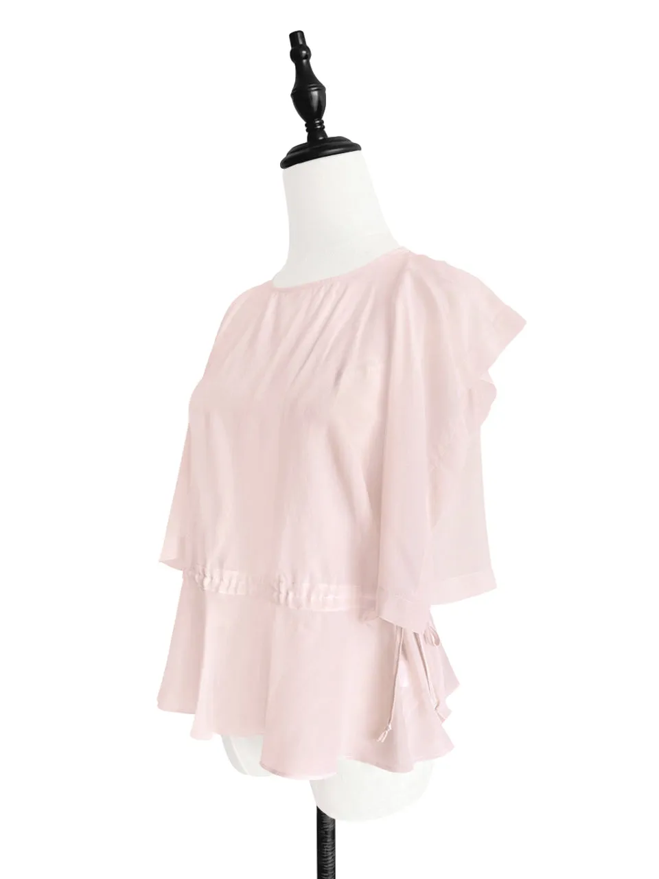 Surprise Sale! Light Pink Drawstring Waist Drape Edge Sleeveless Silk Top