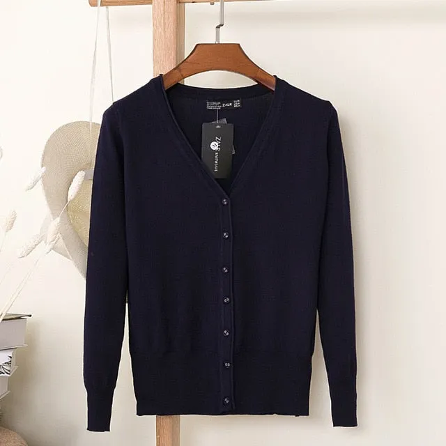Women Knitted Cardigan Coat Autumn Winter Casual V-Neck Long Sleeve Sweater Pullovers Women Clothes